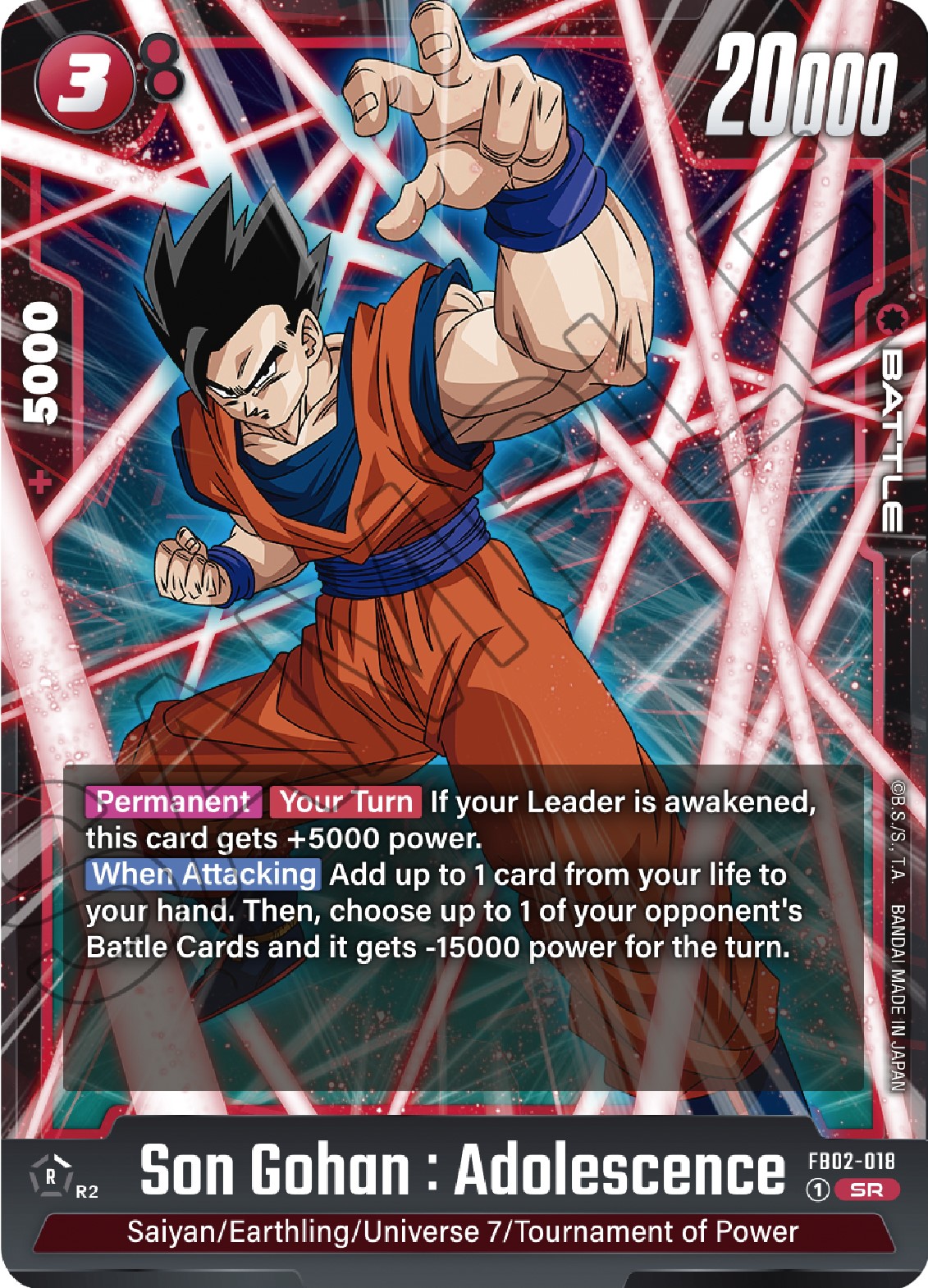 FB02-018 Son Gohan : Adolescence Dragon Ball Super Card Game